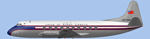 David Carter illustration of Union of Burma Airways Viscount XY-ADG